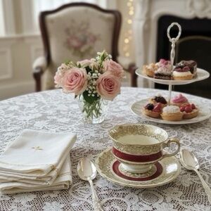 Vintage Bohemia Czechoslovakia Teacup & Saucer Red Gold Floral